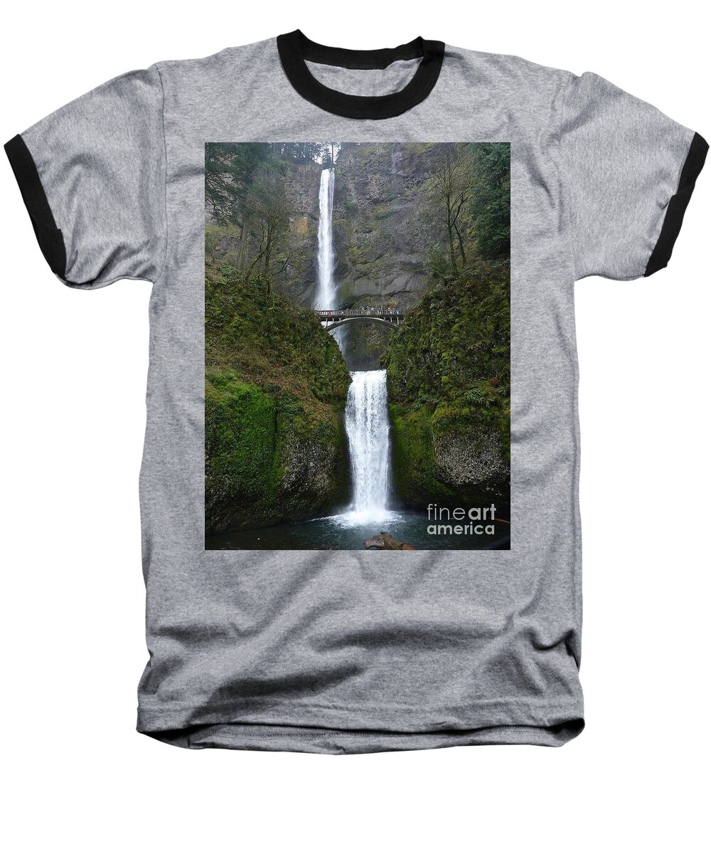 Multnomah Falls Baseball T-Shirt featuring the photograph Oregon Long Shot of Falls by Susan Garren