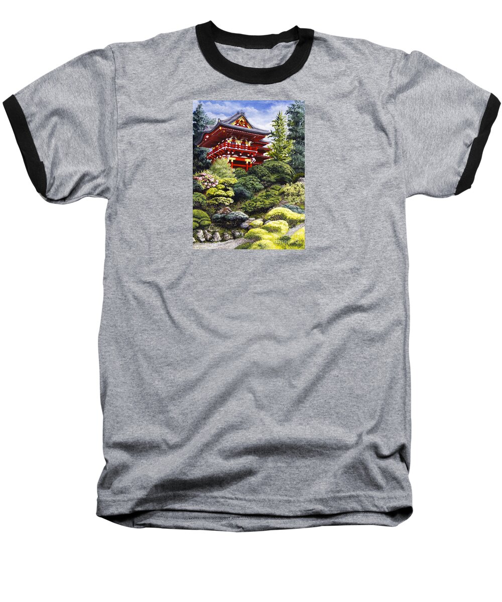 Japanese Tea Garden Baseball T-Shirt featuring the painting Oriental Treasure by Mary Palmer