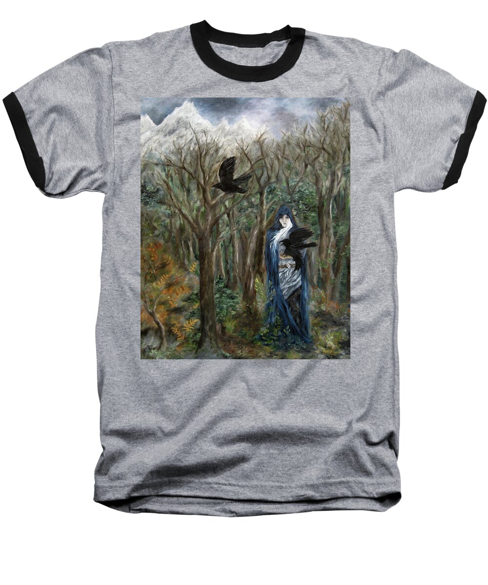 Odin Baseball T-Shirt featuring the painting The Raven God by FT McKinstry