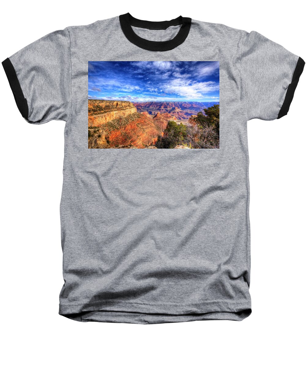 Grand Canyon Baseball T-Shirt featuring the photograph Over the Edge by Dave Files
