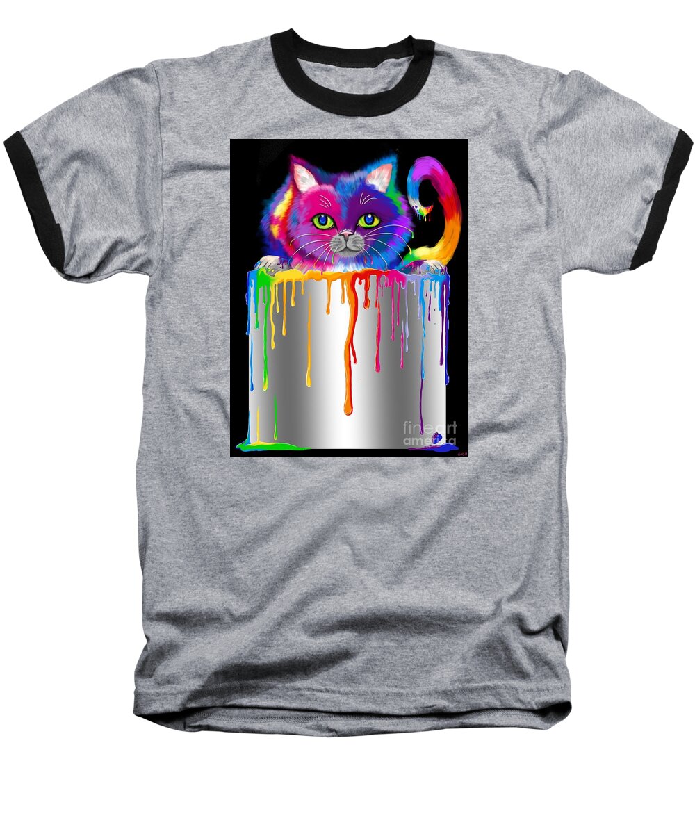 Cat Baseball T-Shirt featuring the painting Paint Can Cat by Nick Gustafson