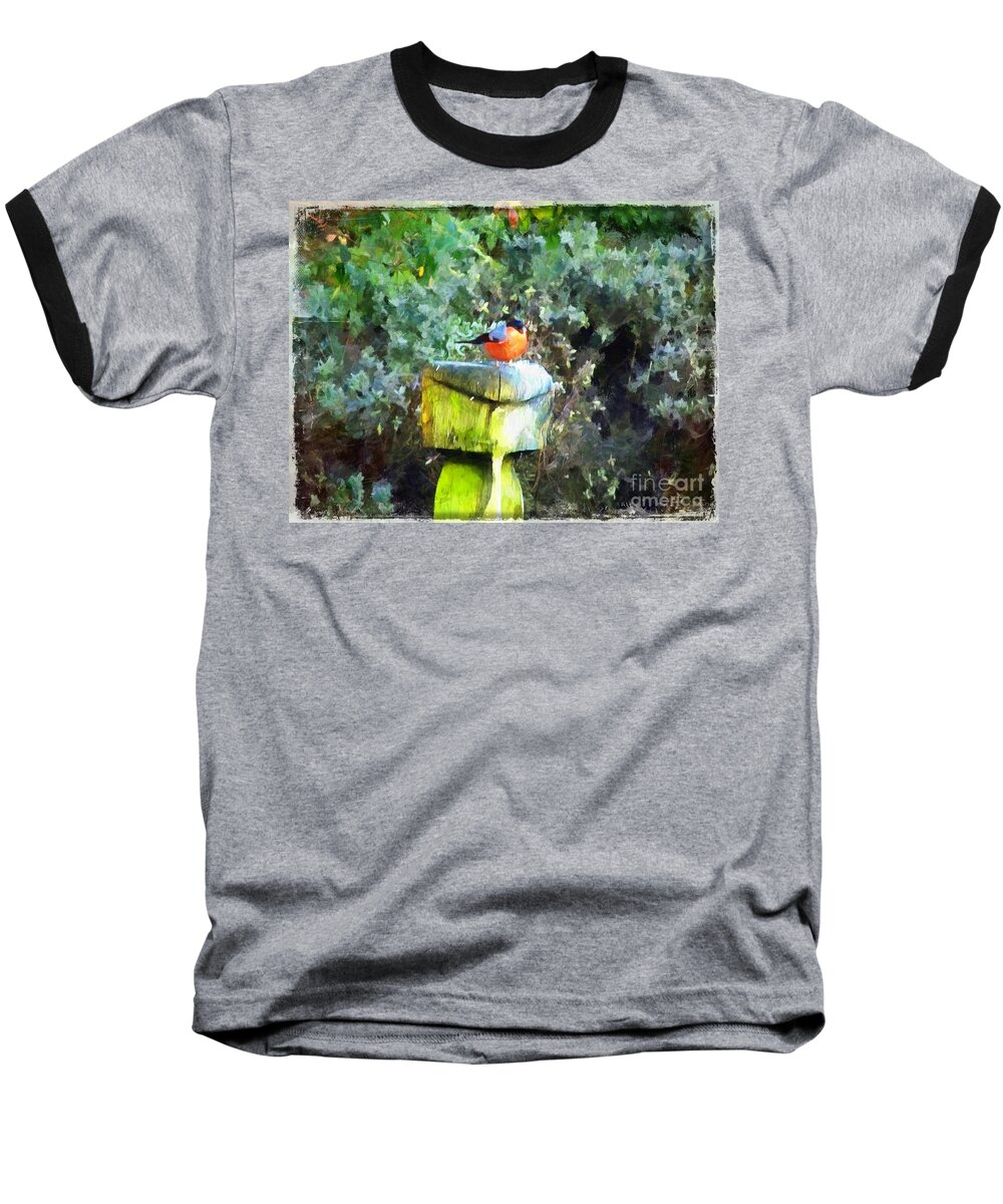 Art Baseball T-Shirt featuring the painting Painted Bullfinch S1 by Vix Edwards