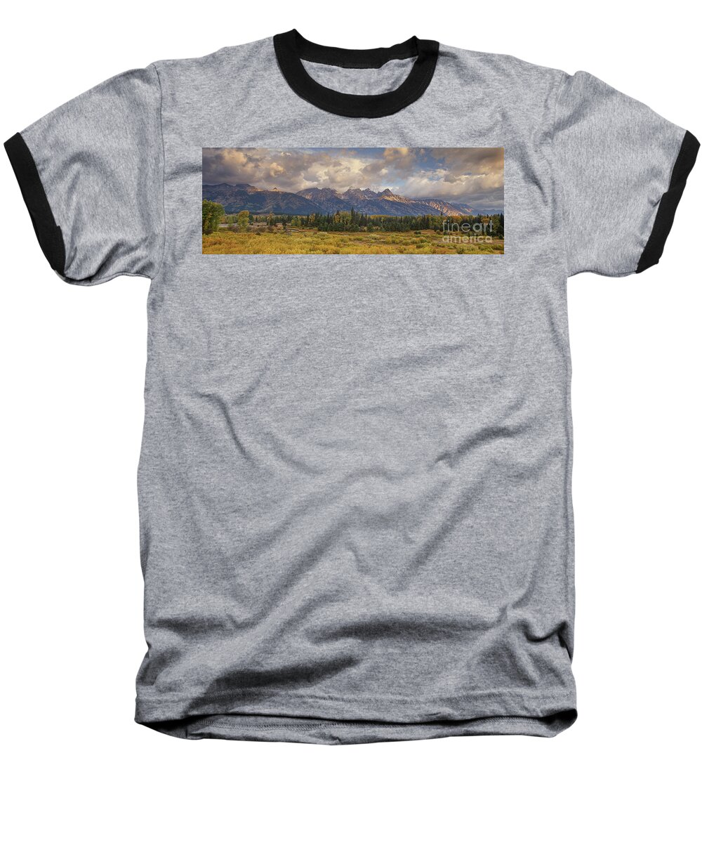 North America Baseball T-Shirt featuring the photograph Panaroma Clearing Storm on a Fall Morning in Grand Tetons National Park by Dave Welling