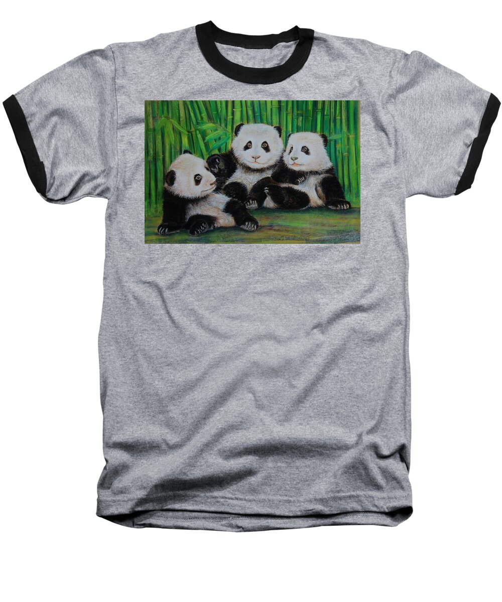 Bear Baseball T-Shirt featuring the drawing Panda Cubs by Jean Cormier