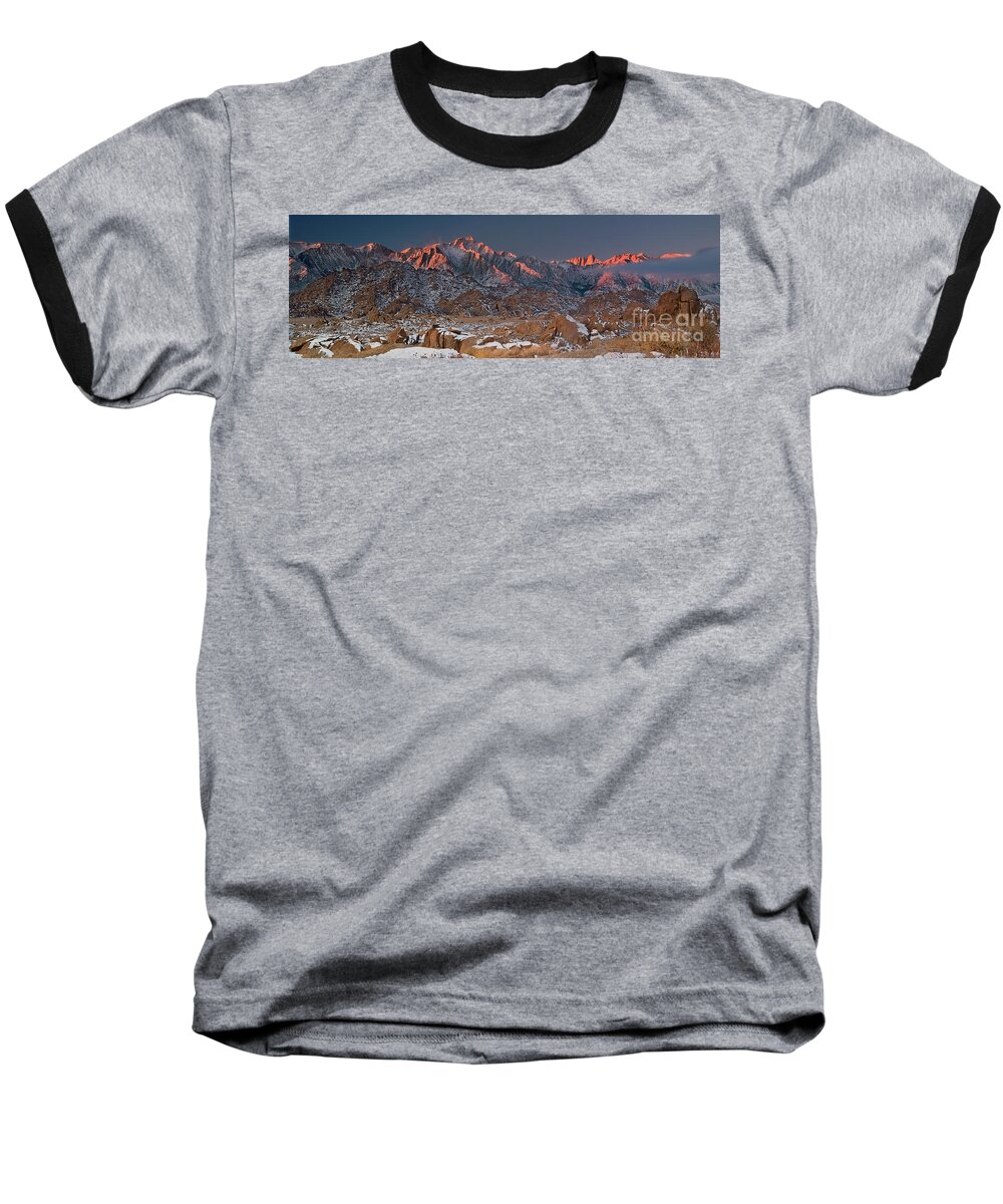 North America Scenic Baseball T-Shirt featuring the photograph panorama winter alabama hills eastern sierras CA by Dave Welling