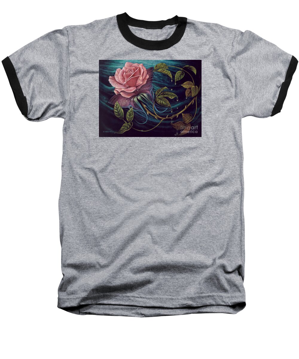 Rose Baseball T-Shirt featuring the painting Papalotl Rosalis by Ricardo Chavez-Mendez