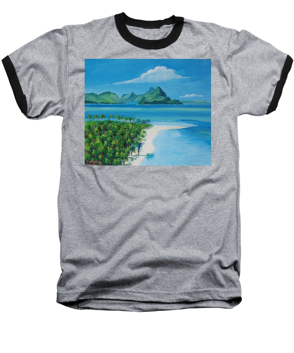 Bay Baseball T-Shirt featuring the painting Papeete Bay in Tahiti by Jean Pierre Bergoeing