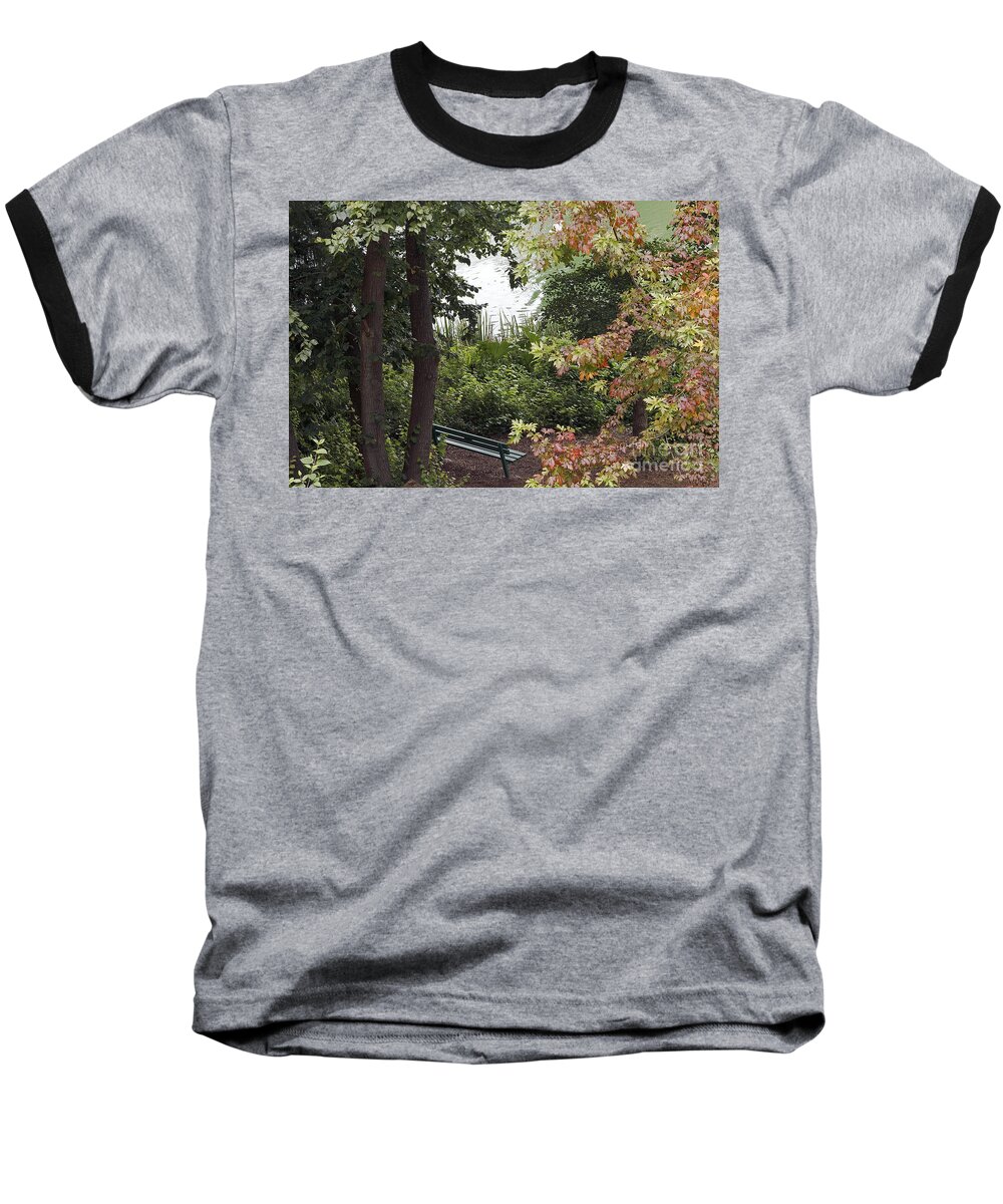 Kate Brown Baseball T-Shirt featuring the photograph Park Bench by Kate Brown