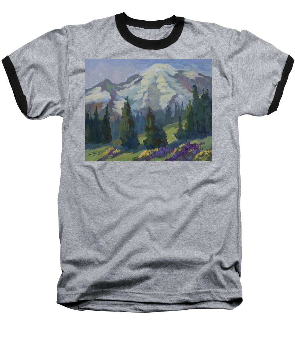 Mount Rainier Baseball T-Shirt featuring the painting Park Sunrise at Mount Rainier by Diane McClary