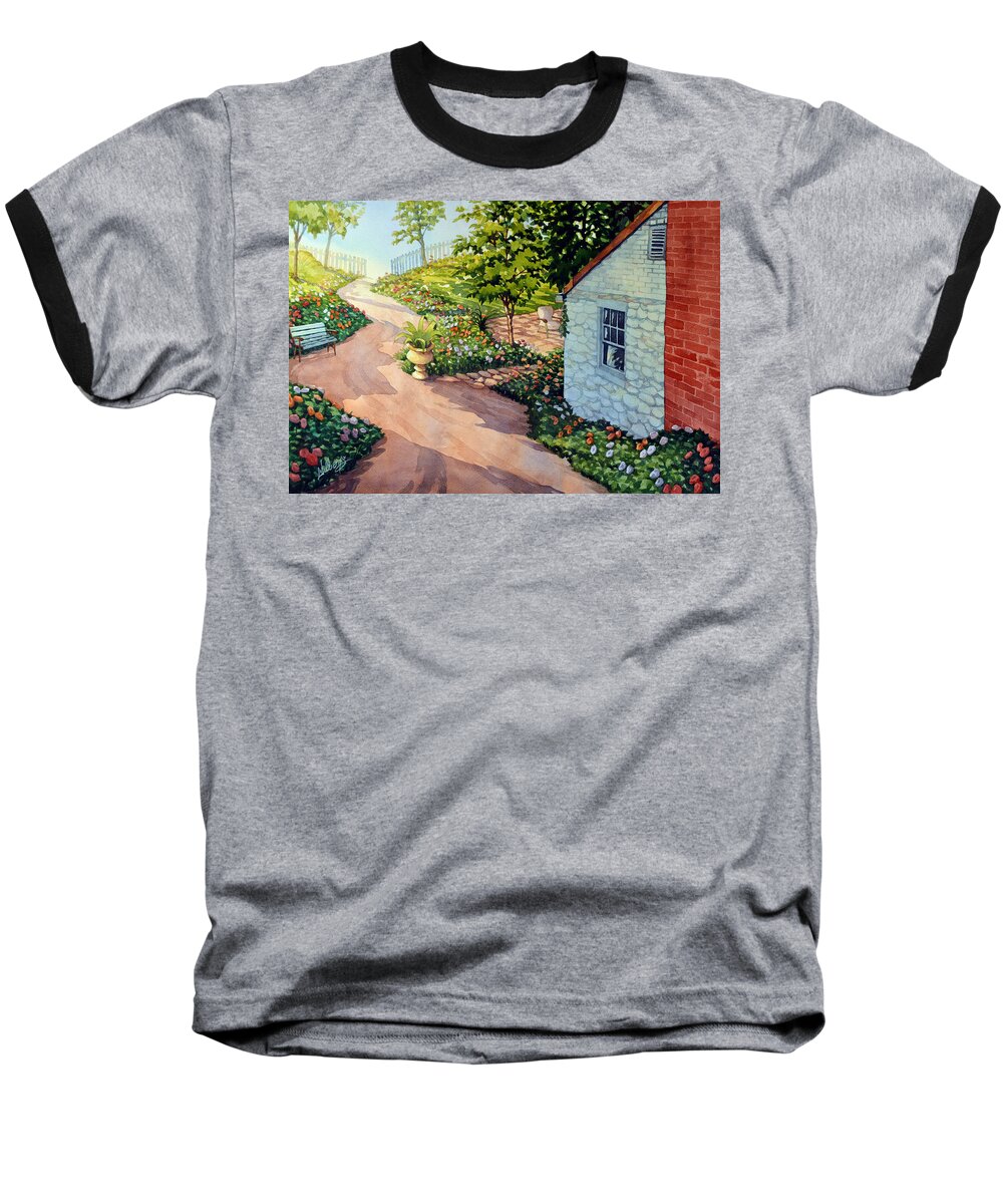 Watercolor Baseball T-Shirt featuring the painting Path to the Sea by Mick Williams