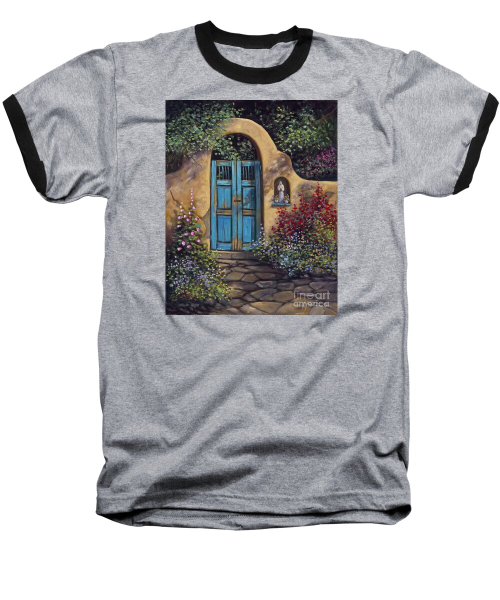 Adobe Baseball T-Shirt featuring the painting Patio by Ricardo Chavez-Mendez