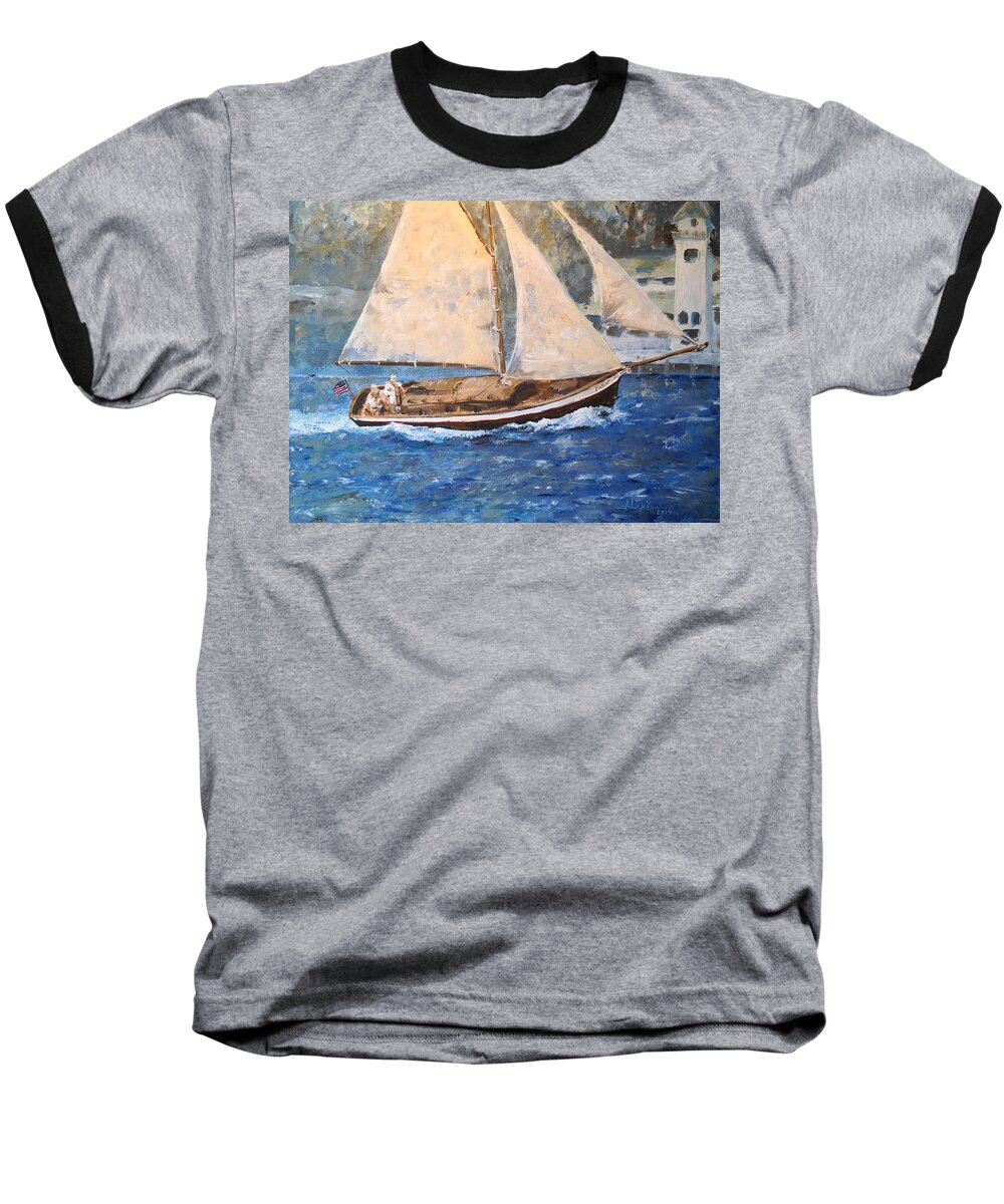 Seascape Baseball T-Shirt featuring the painting Patriot at Catalina Lighthouse by Alan Lakin