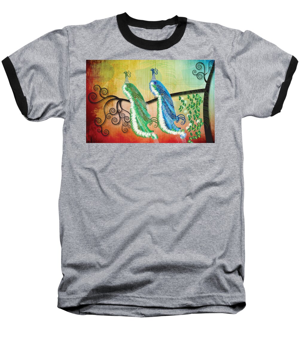 Swirls Baseball T-Shirt featuring the digital art Peacock Love by Kim Prowse