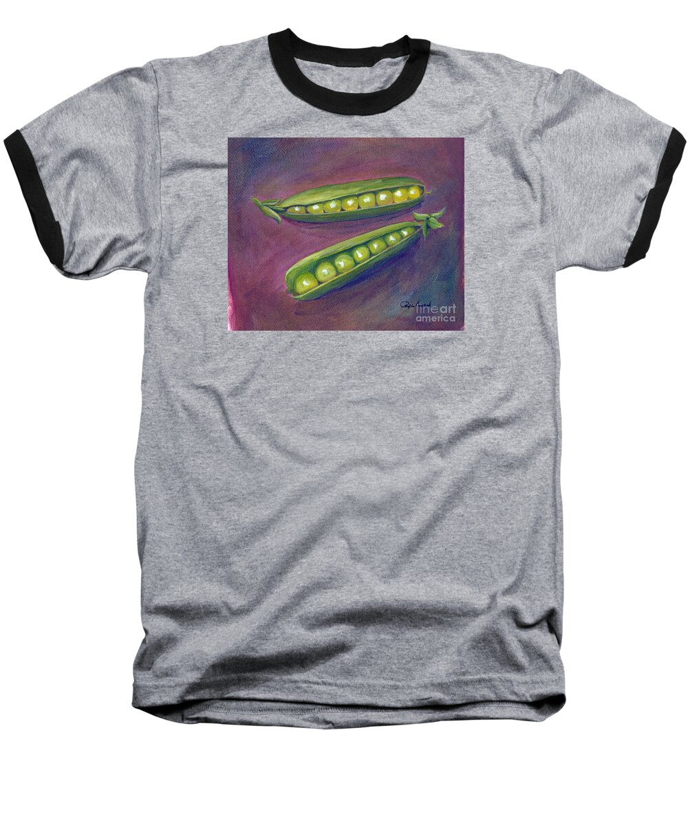 Nature Baseball T-Shirt featuring the painting Peas in their Pods by Phyllis Howard