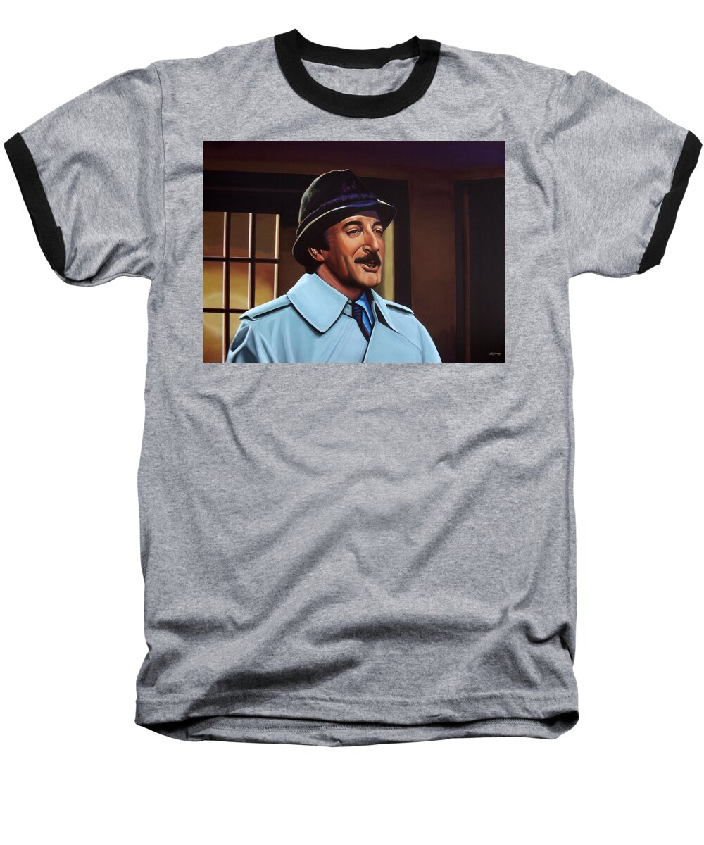 Peter Sellers Baseball T-Shirt featuring the painting Peter Sellers as inspector Clouseau by Paul Meijering