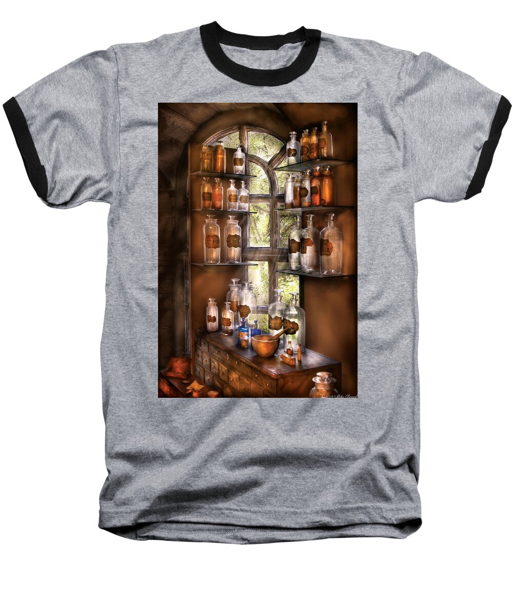 Pharmacy Baseball T-Shirt featuring the photograph Pharmacist - Various Potions by Mike Savad