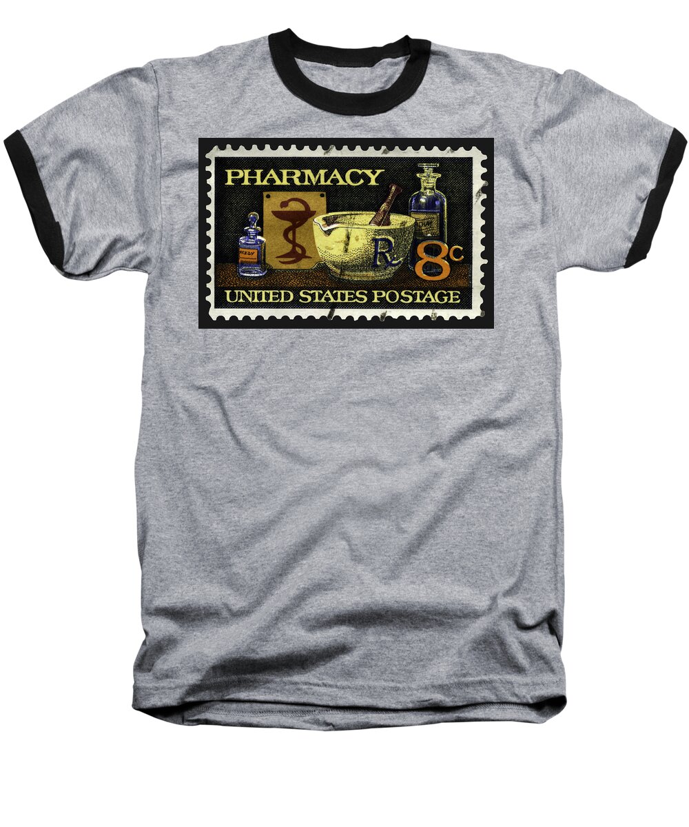 Pharmacy Baseball T-Shirt featuring the photograph Pharmacy Stamp with Bowl of Hygeia by Phil Cardamone