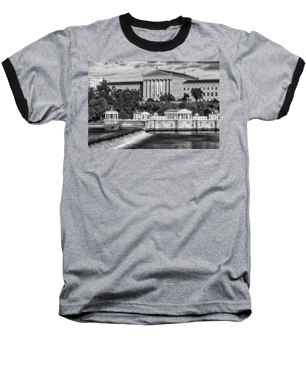 Philadelphia Museum Of Art Baseball T-Shirt featuring the photograph Philadelphia Museum of Art BW by Susan Candelario