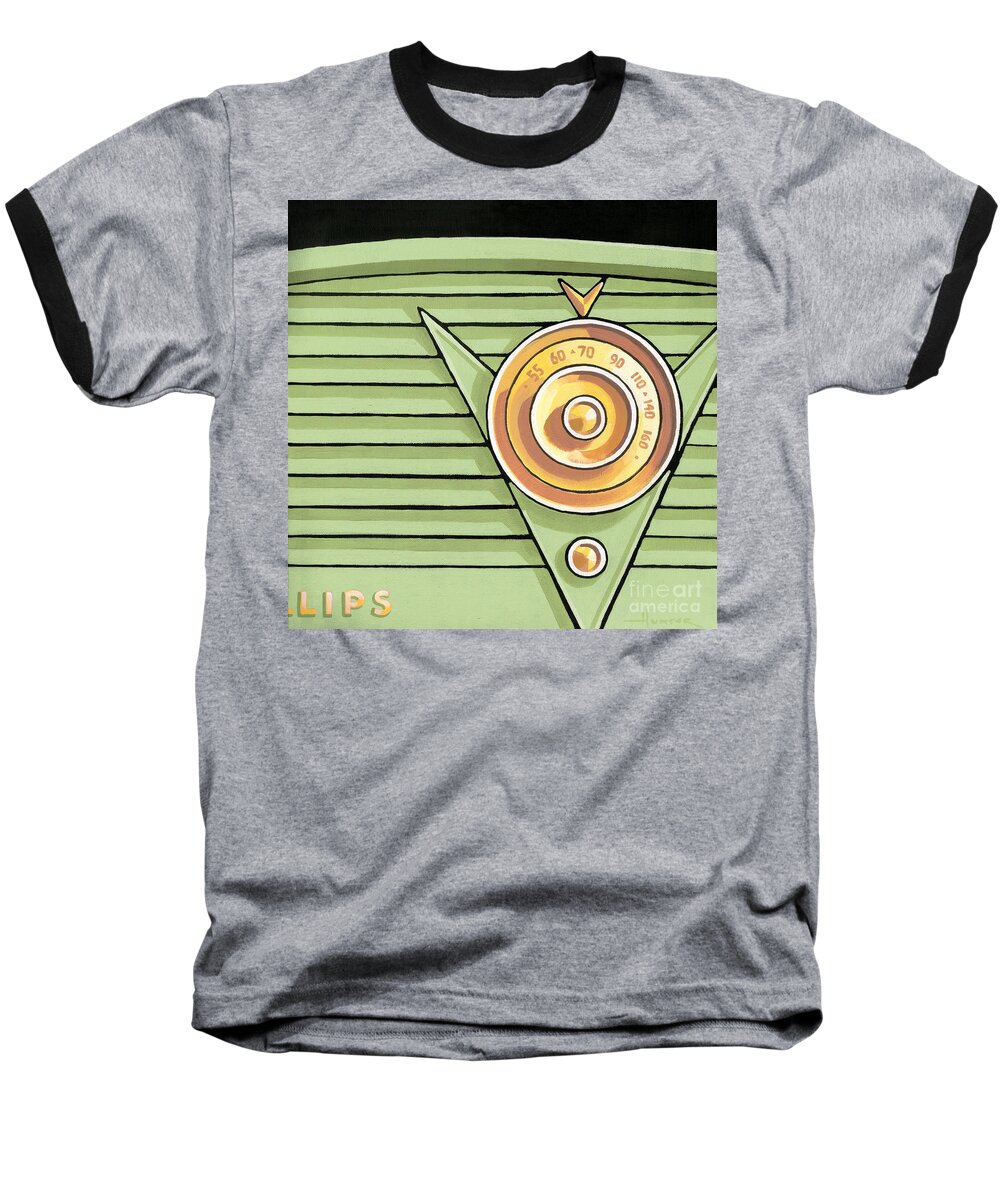 Mid Century Baseball T-Shirt featuring the painting Phillips Radio - green by Larry Hunter