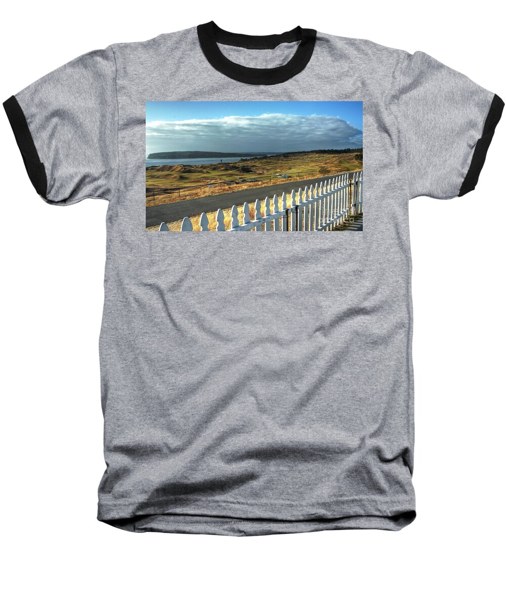 Chambers Creek Baseball T-Shirt featuring the photograph Picket Fence - Chambers Bay Golf Course by Chris Anderson