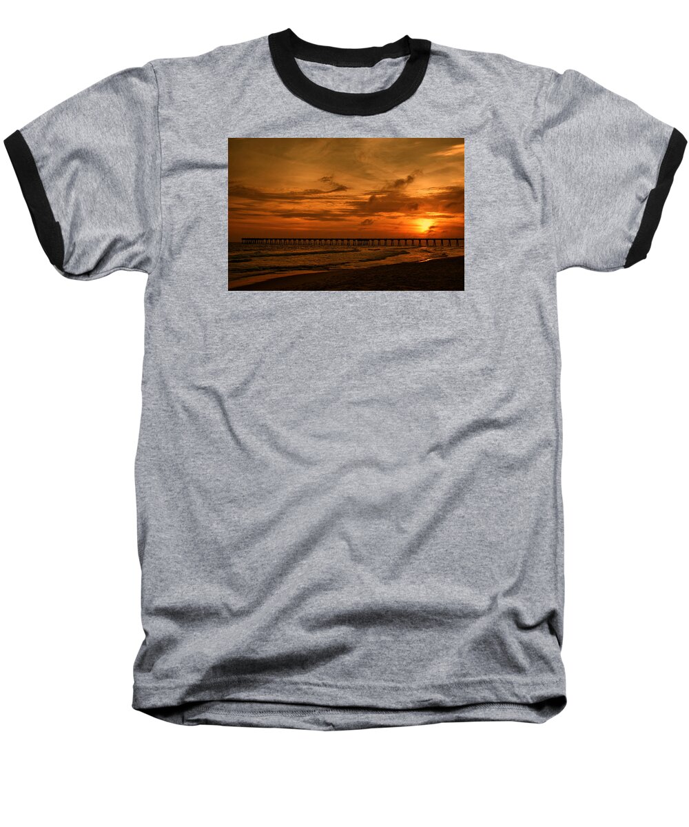 Pier Baseball T-Shirt featuring the photograph Pier at Sunset by Sandy Keeton