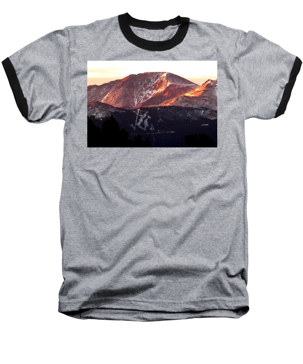Colorado Baseball T-Shirt featuring the photograph Pikes Peak Sunrise Close-up by Marilyn Burton