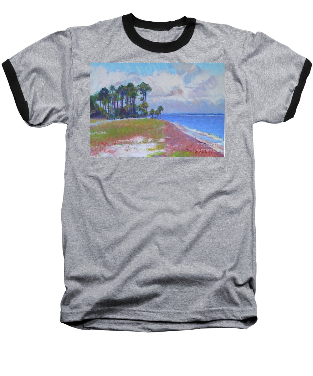 Dune Baseball T-Shirt featuring the painting Pine Island Beach by Candace Lovely