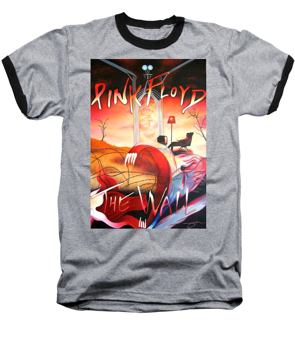 Pink Floyd Baseball T-Shirt featuring the painting Pink Floyd The Wall by Joshua Morton
