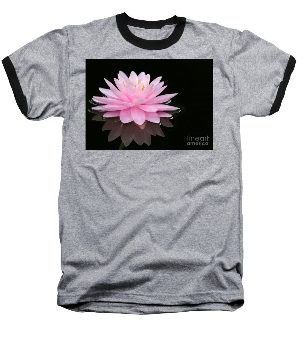 Pink Baseball T-Shirt featuring the photograph Pink Water Lily in a Dark Pond by Sabrina L Ryan