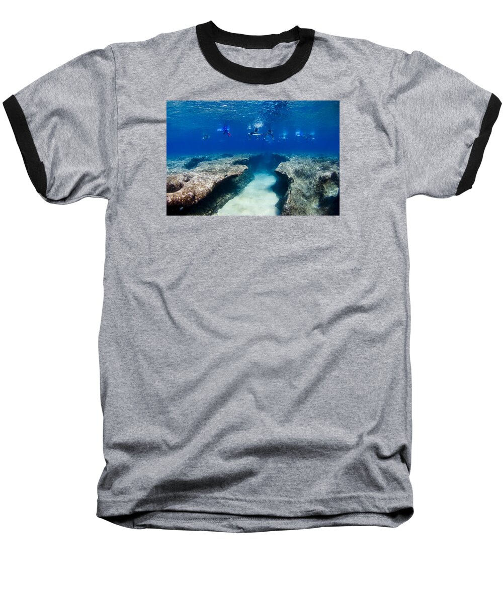 Surf Baseball T-Shirt featuring the photograph Pipeline's Hungry Reef by Sean Davey