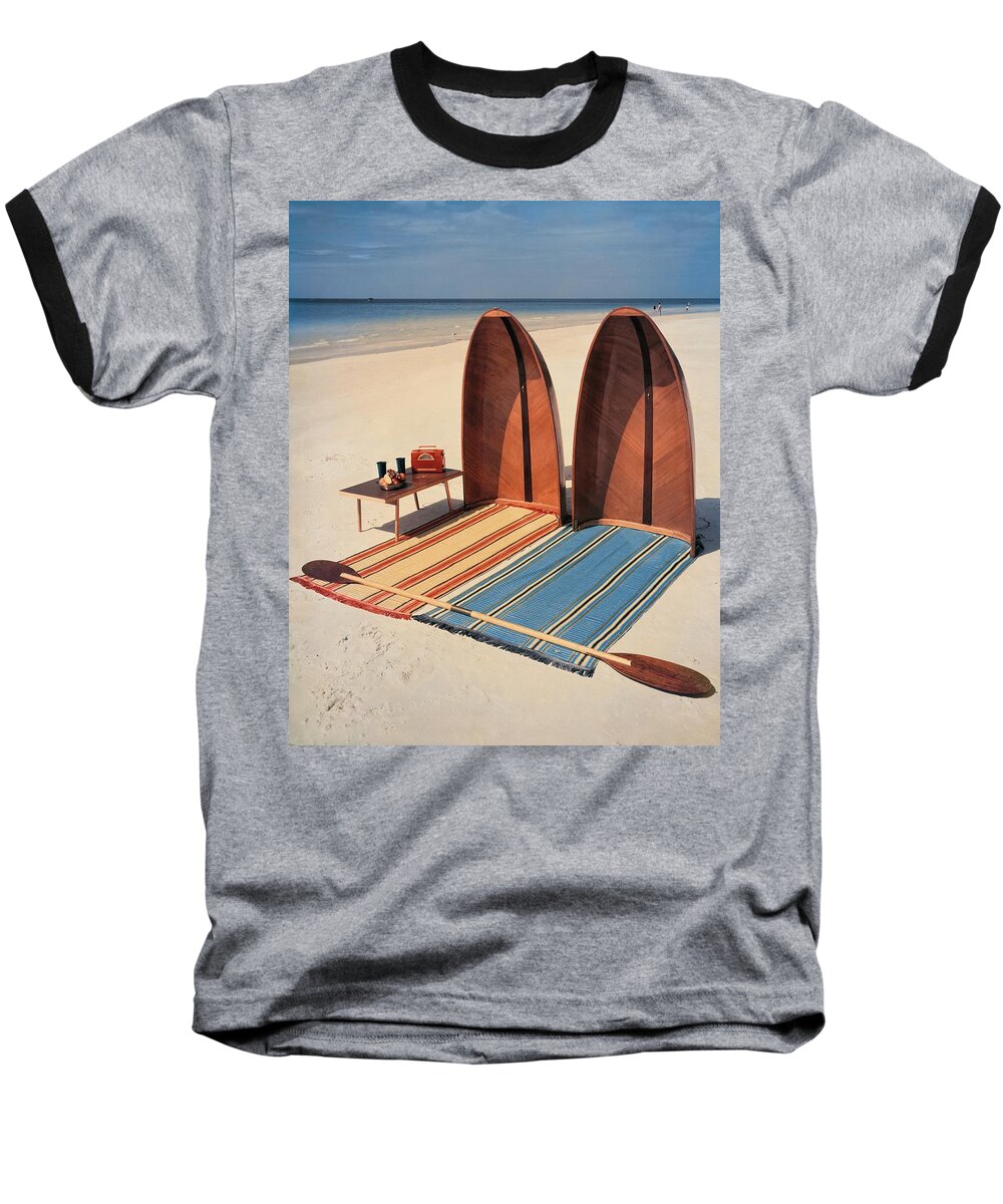 Accessories Baseball T-Shirt featuring the photograph Pixie Collapsible Boat On The Beach by Lois and Joe Steinmetz