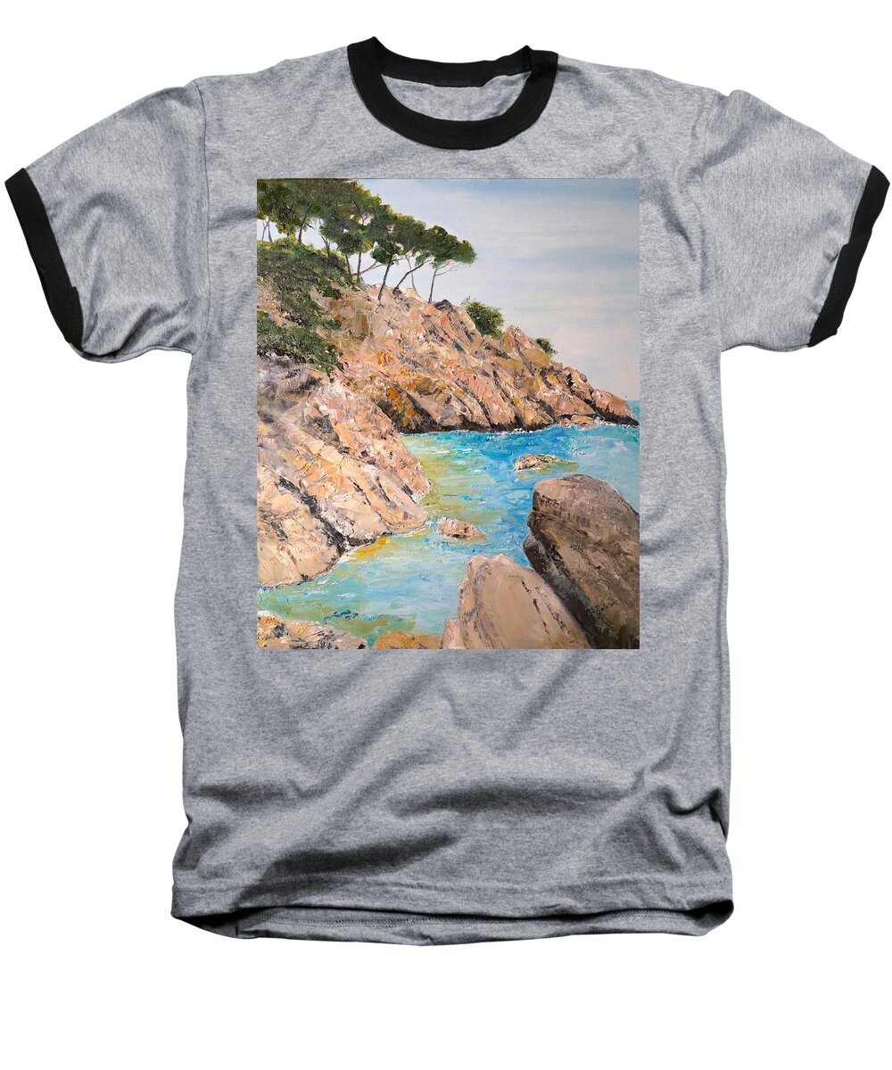 Landscape Baseball T-Shirt featuring the painting Playa de Aro by Marilyn Zalatan