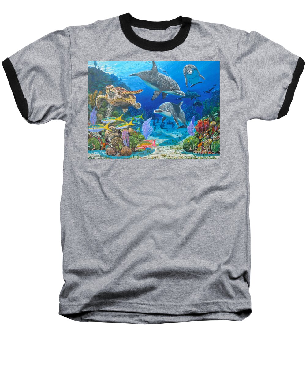Porpoise Baseball T-Shirt featuring the painting Playground Re004 by Carey Chen