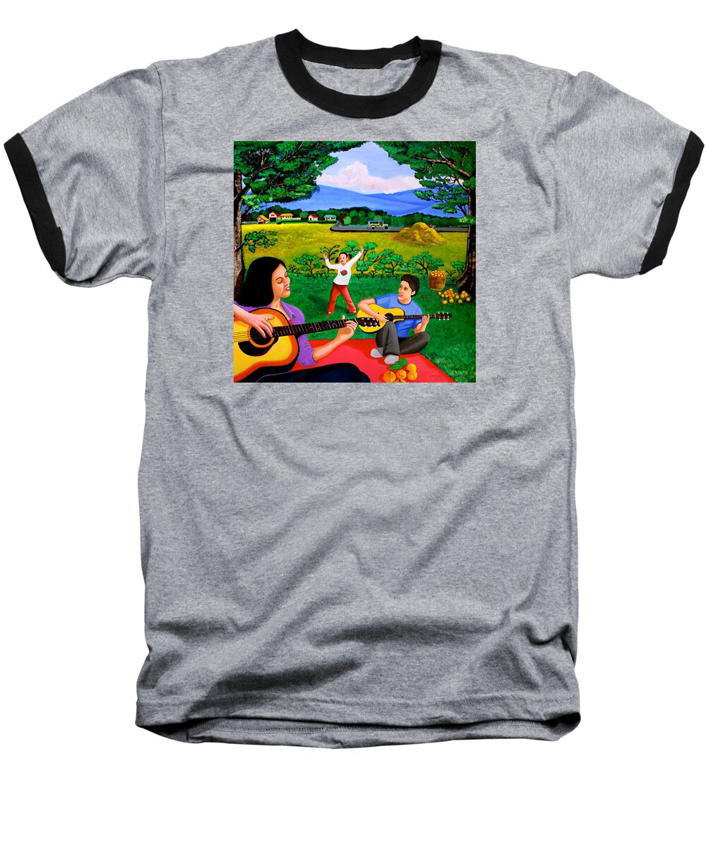 Guitar Baseball T-Shirt featuring the painting Playing Melodies Under the Shade of Trees by Cyril Maza