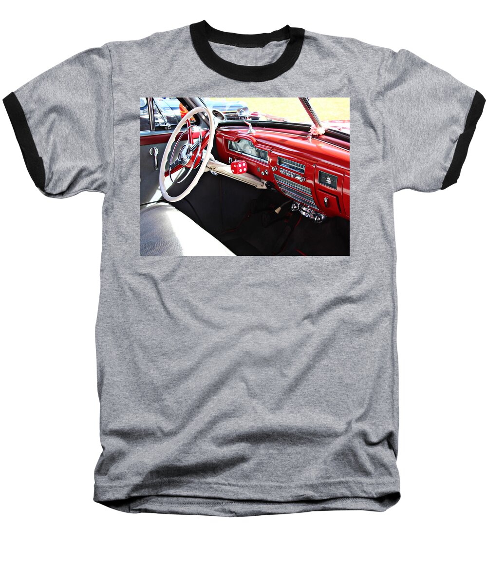 Car Baseball T-Shirt featuring the photograph Plymouth Dash red and white with chrome by Tom Conway