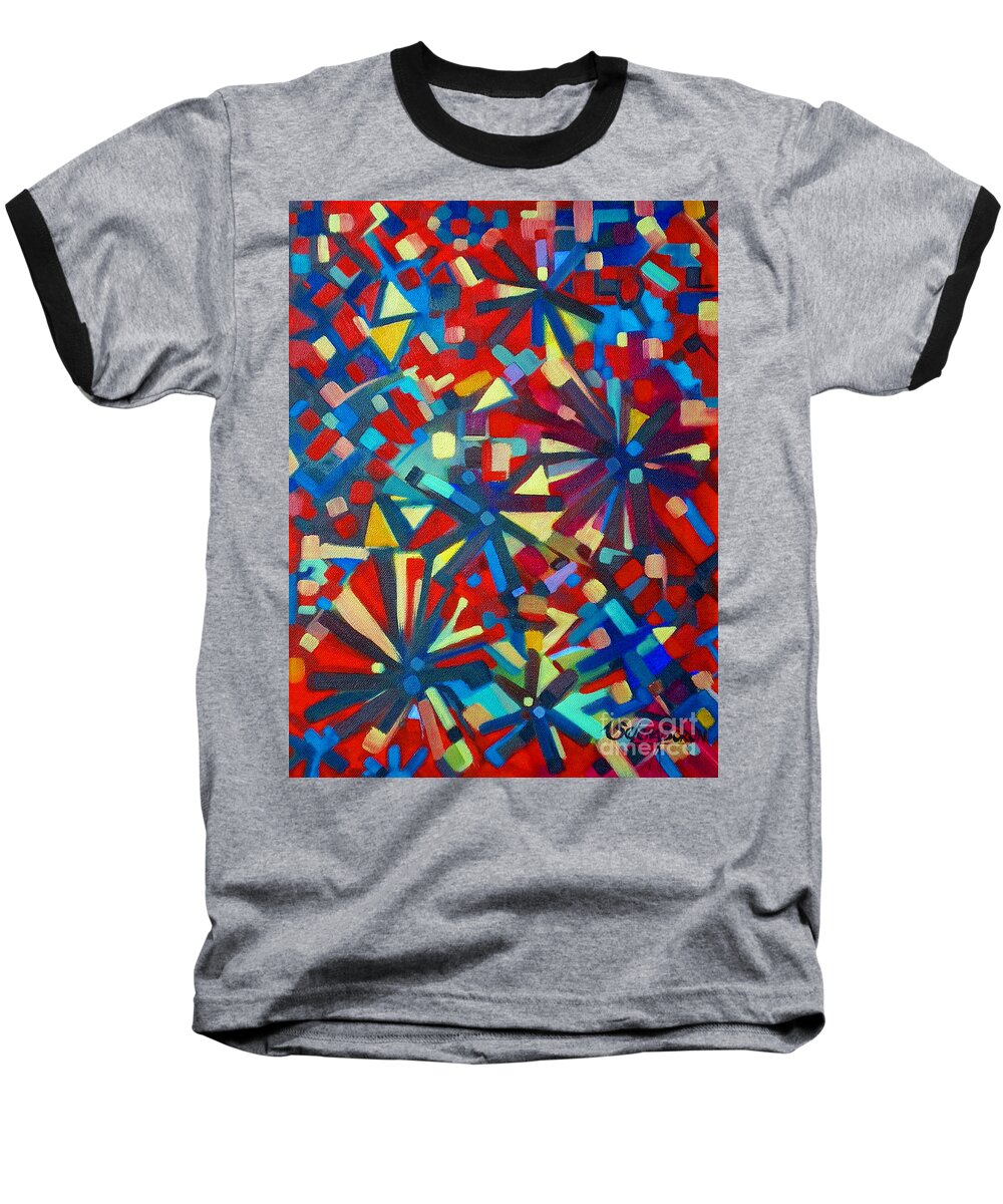 Abstract Baseball T-Shirt featuring the painting Poetry In Motion 051108 by Selena Boron