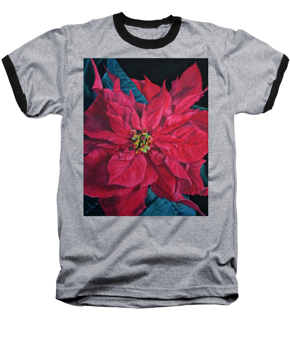 Poinsettia Baseball T-Shirt featuring the painting Poinsettia II Painting by Marna Edwards Flavell