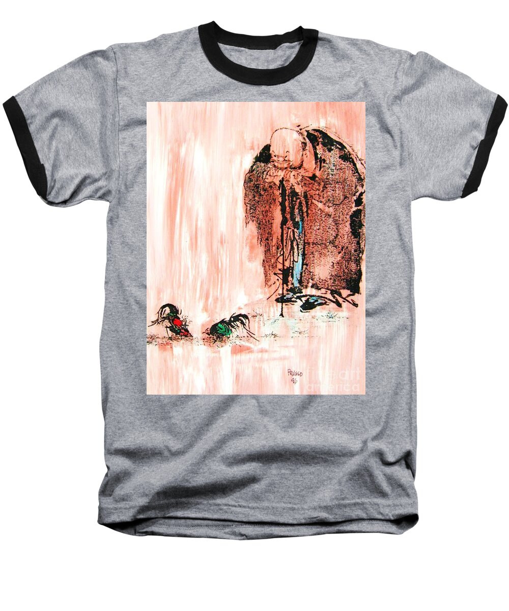 Original: Figurative Baseball T-Shirt featuring the painting Pondering aggression by Thea Recuerdo