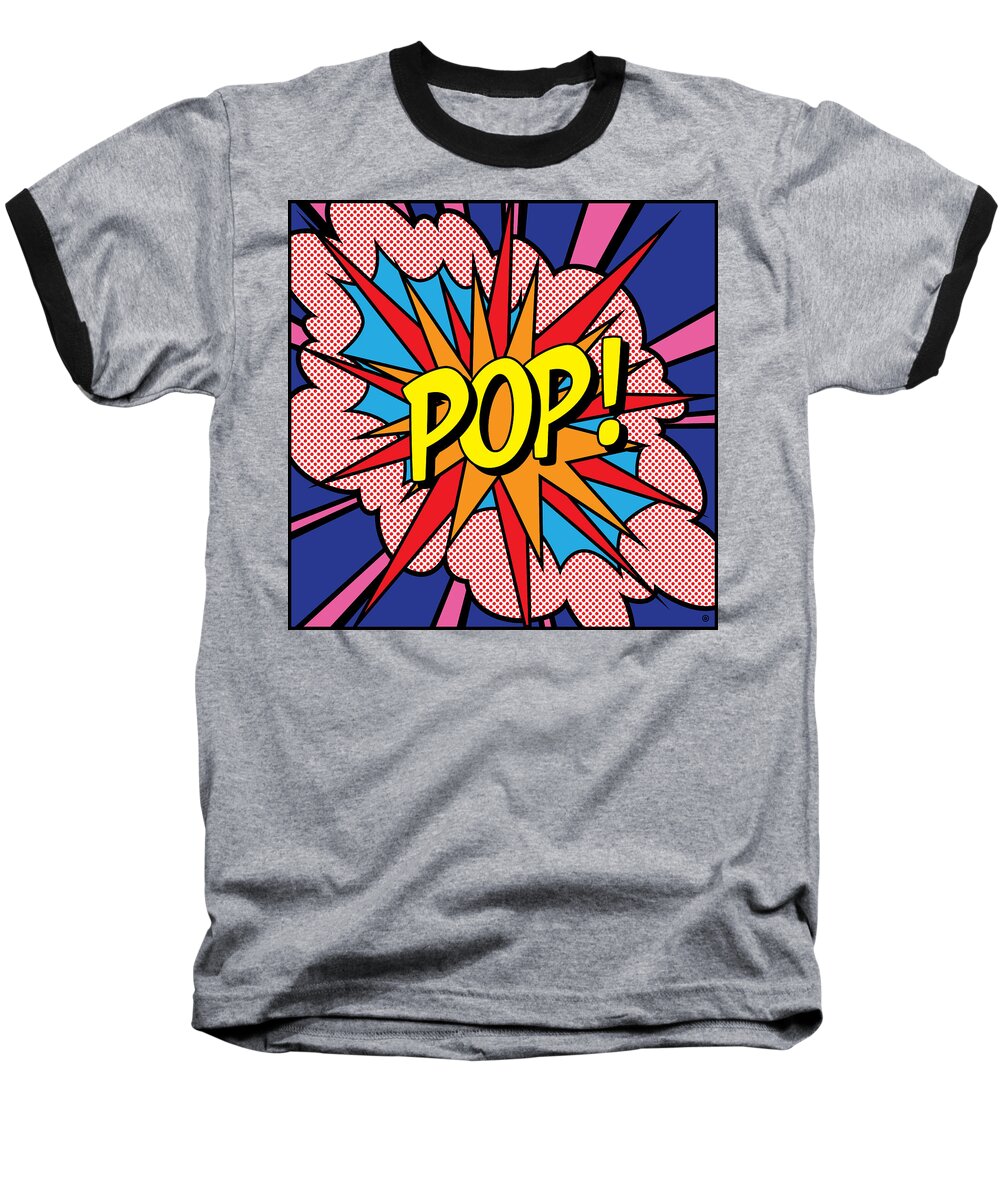 Red Baseball T-Shirt featuring the digital art POP Exclamation by Gary Grayson