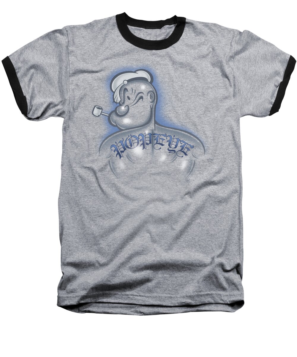 Popeye Baseball T-Shirt featuring the digital art Popeye - Back Tat by Brand A