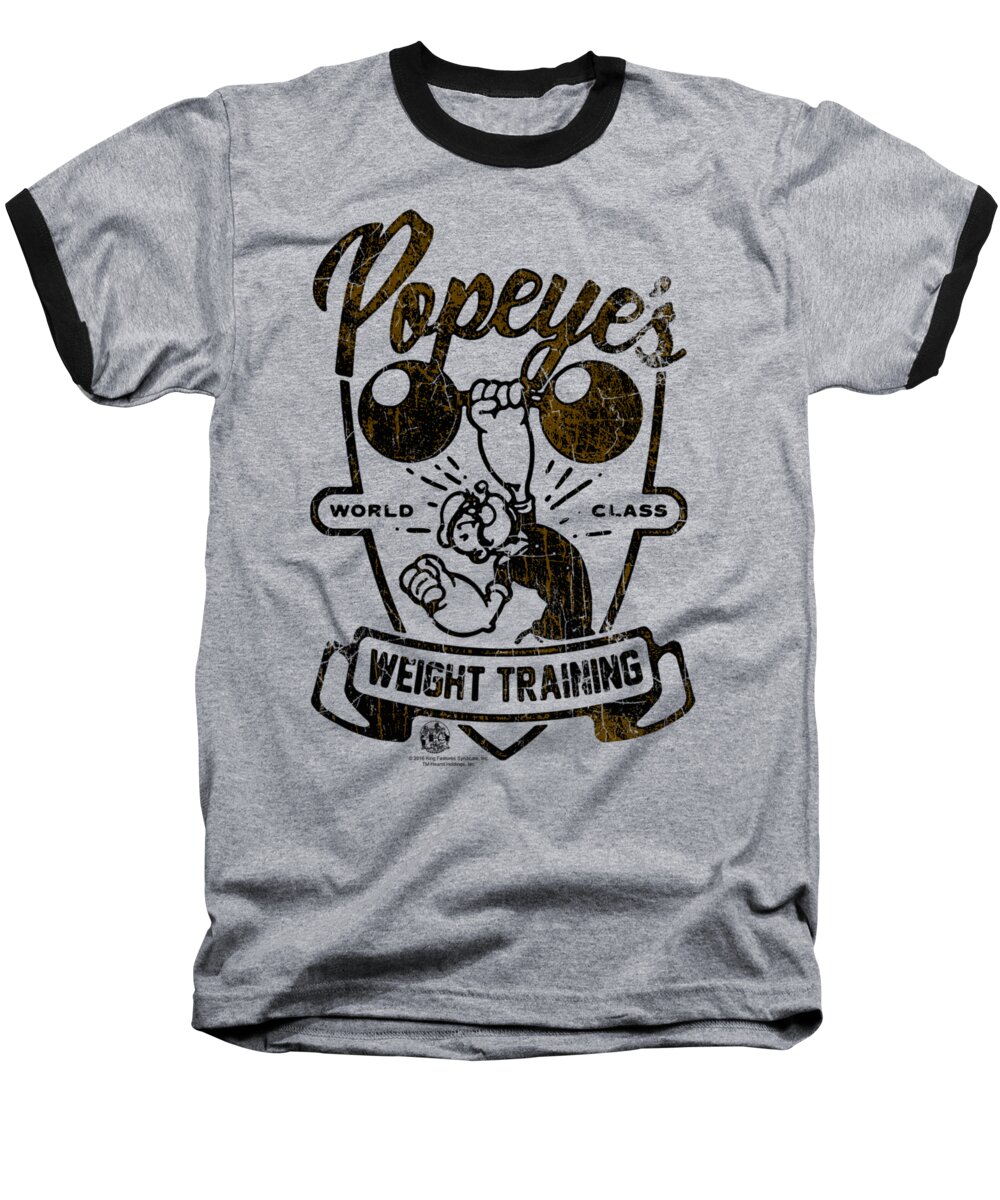 Popeye Baseball T-Shirt featuring the digital art Popeye - Weight Training by Brand A