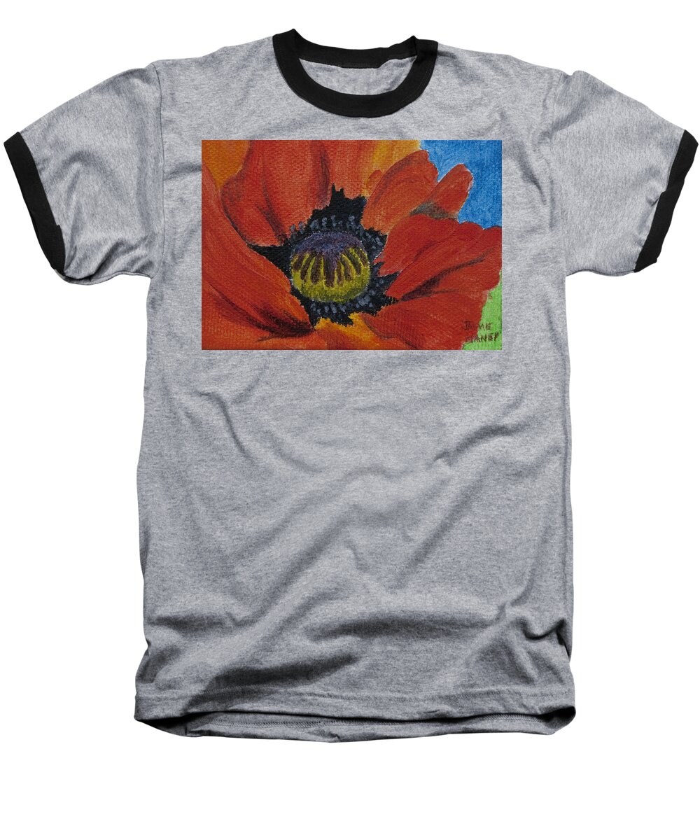 Oriental Poppy Baseball T-Shirt featuring the painting Poppy Love by Jaime Haney