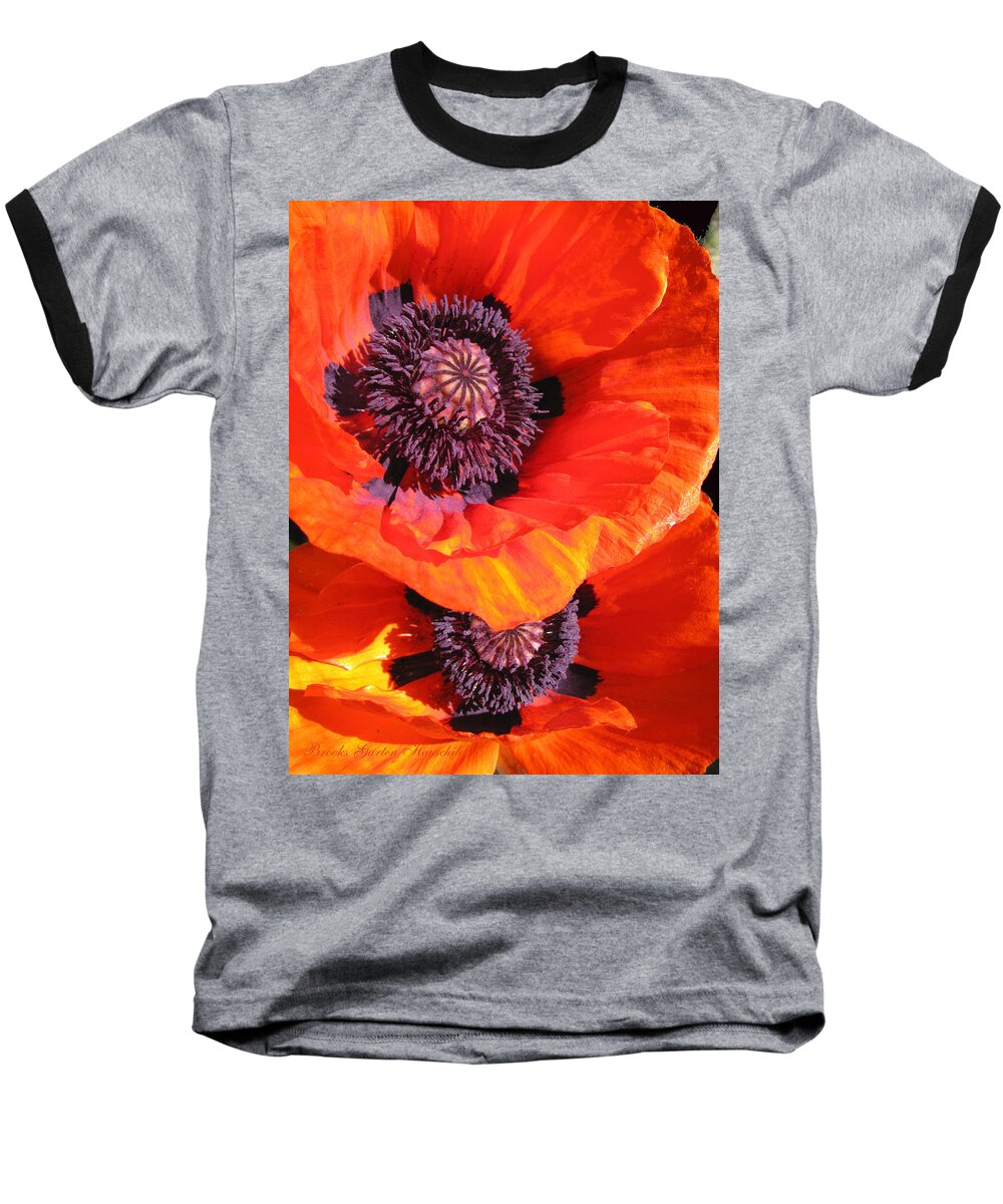 Photos Of Poppies Baseball T-Shirt featuring the photograph Poppy Tandem - Foral Photographic Art - Poppies by Brooks Garten Hauschild