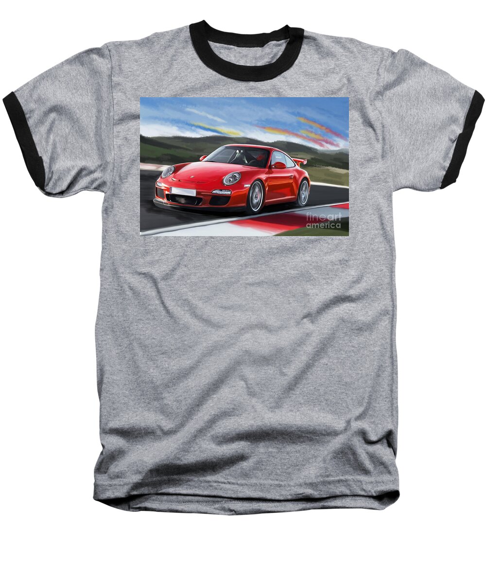 Porsche Baseball T-Shirt featuring the painting Porsche 911 GT3 by Tim Gilliland
