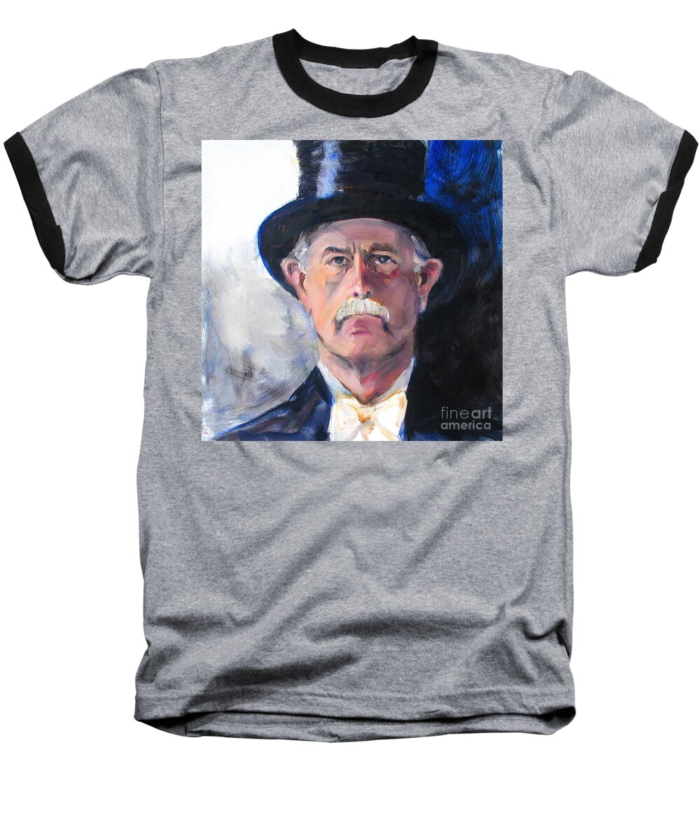 Portrait Painting Of Man Baseball T-Shirt featuring the painting Portrait of a man in top hat by Greta Corens