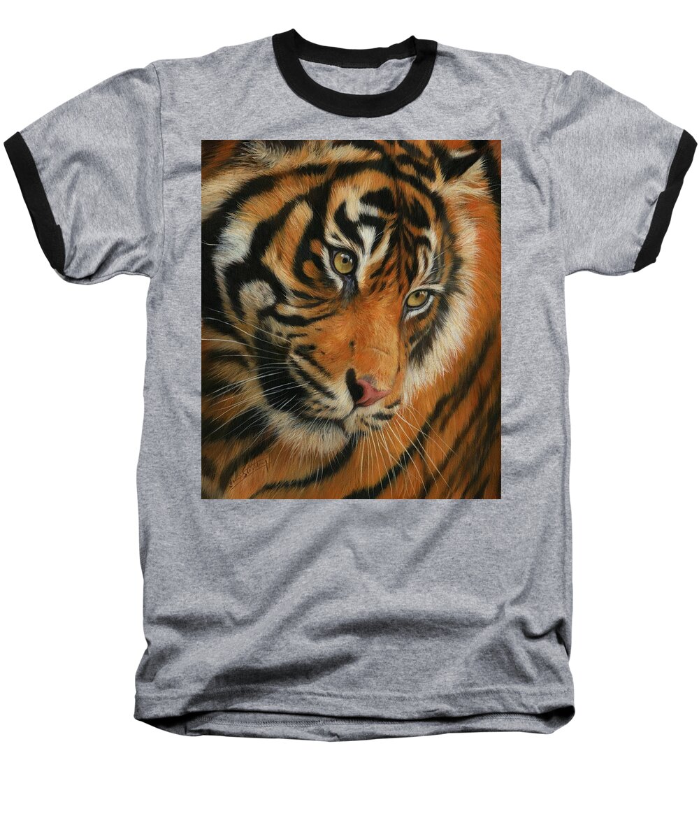 Tiger Baseball T-Shirt featuring the painting Portrait of a Tiger by David Stribbling