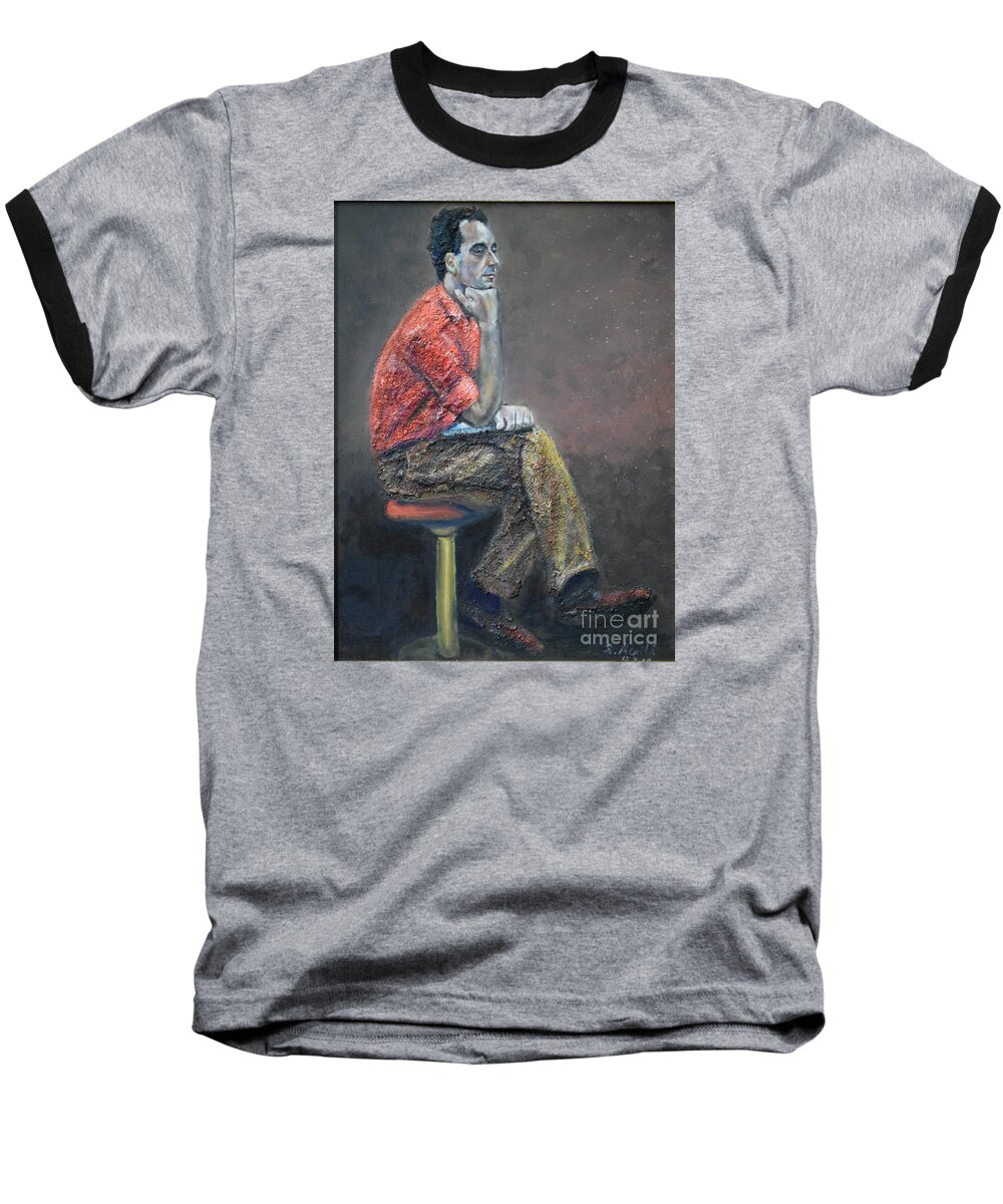 Man Baseball T-Shirt featuring the painting Portrait of Ali Akrei - The Painter by Raija Merila