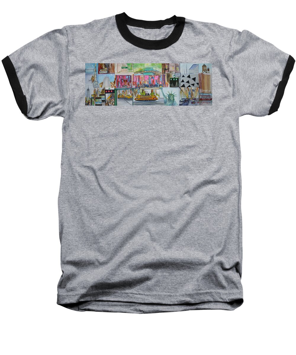 New York Baseball T-Shirt featuring the painting Postcards From New York City by Jack Diamond
