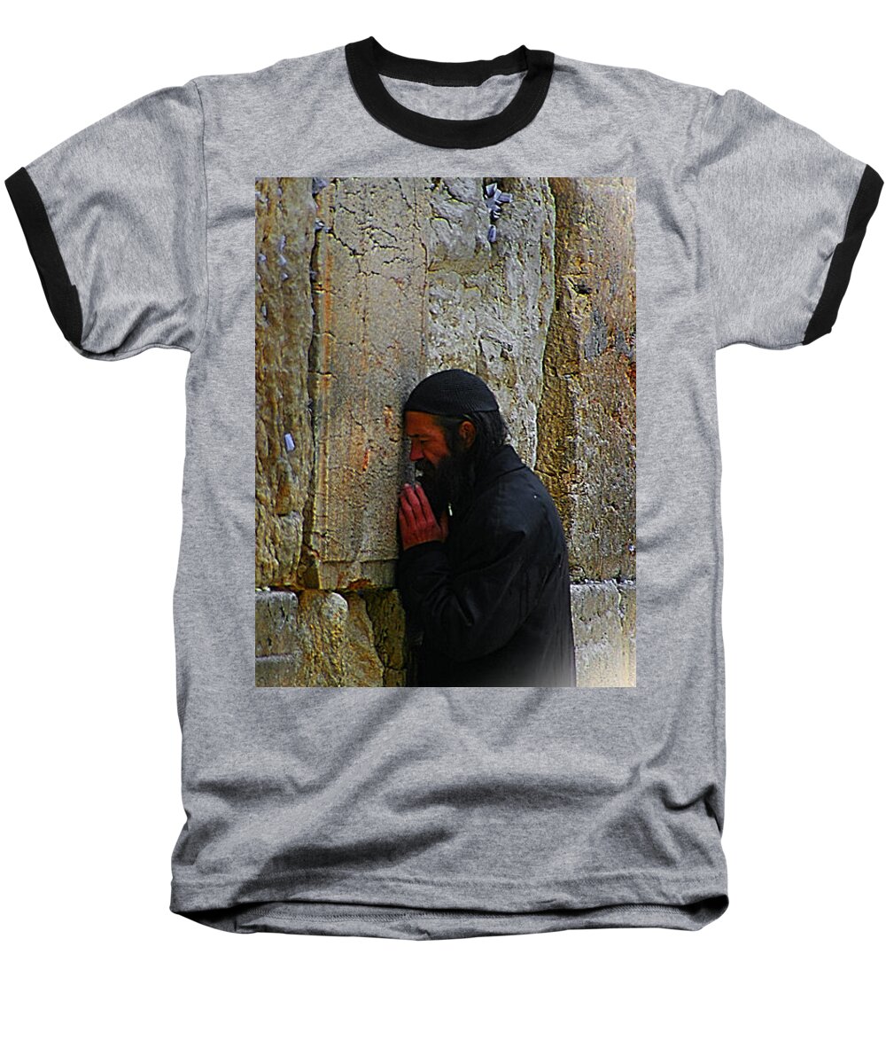 Western Wall Baseball T-Shirt featuring the photograph Praying at the Western Wall by Doc Braham