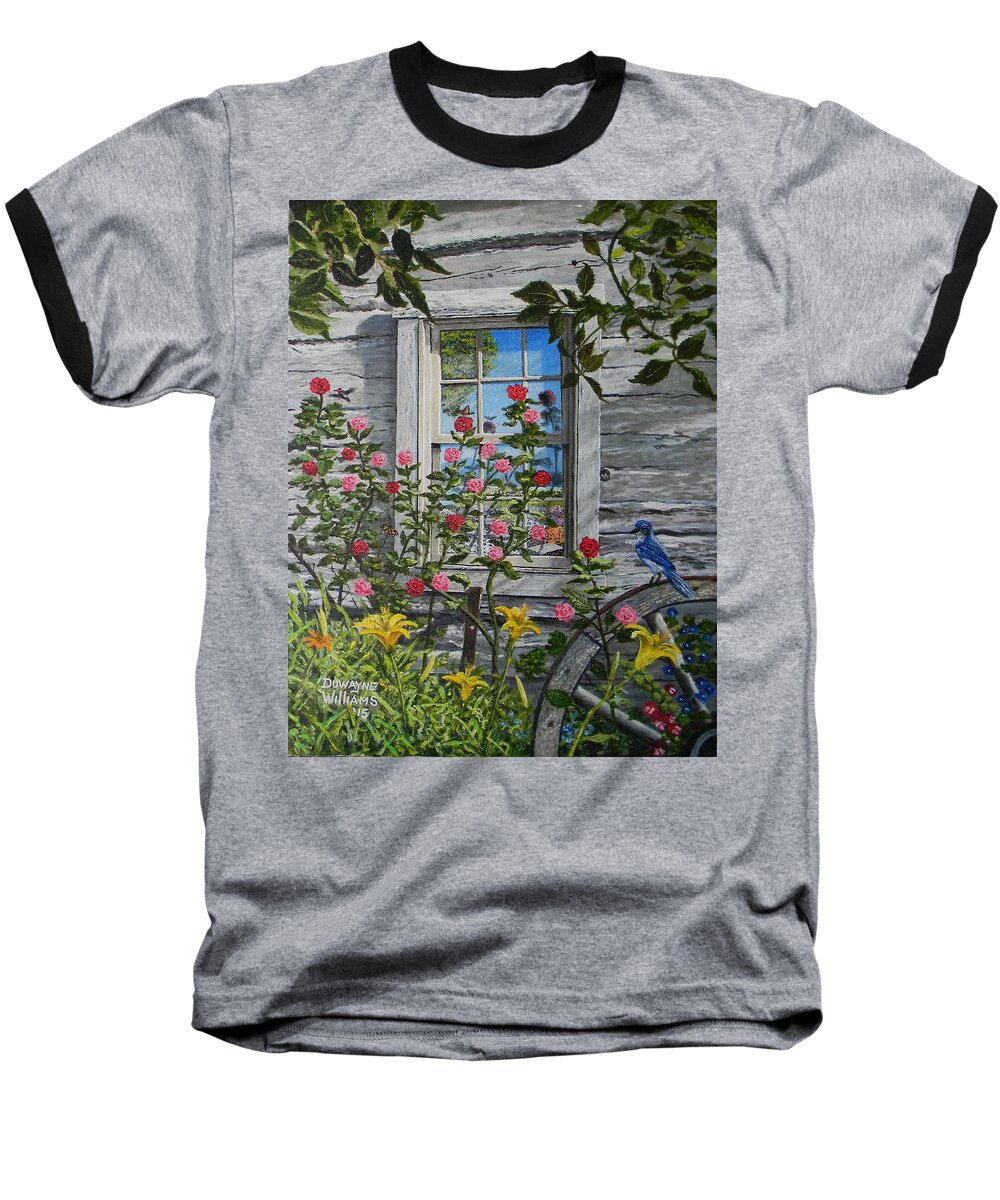 Flowers Baseball T-Shirt featuring the painting Precious Reflections by Duwayne Williams
